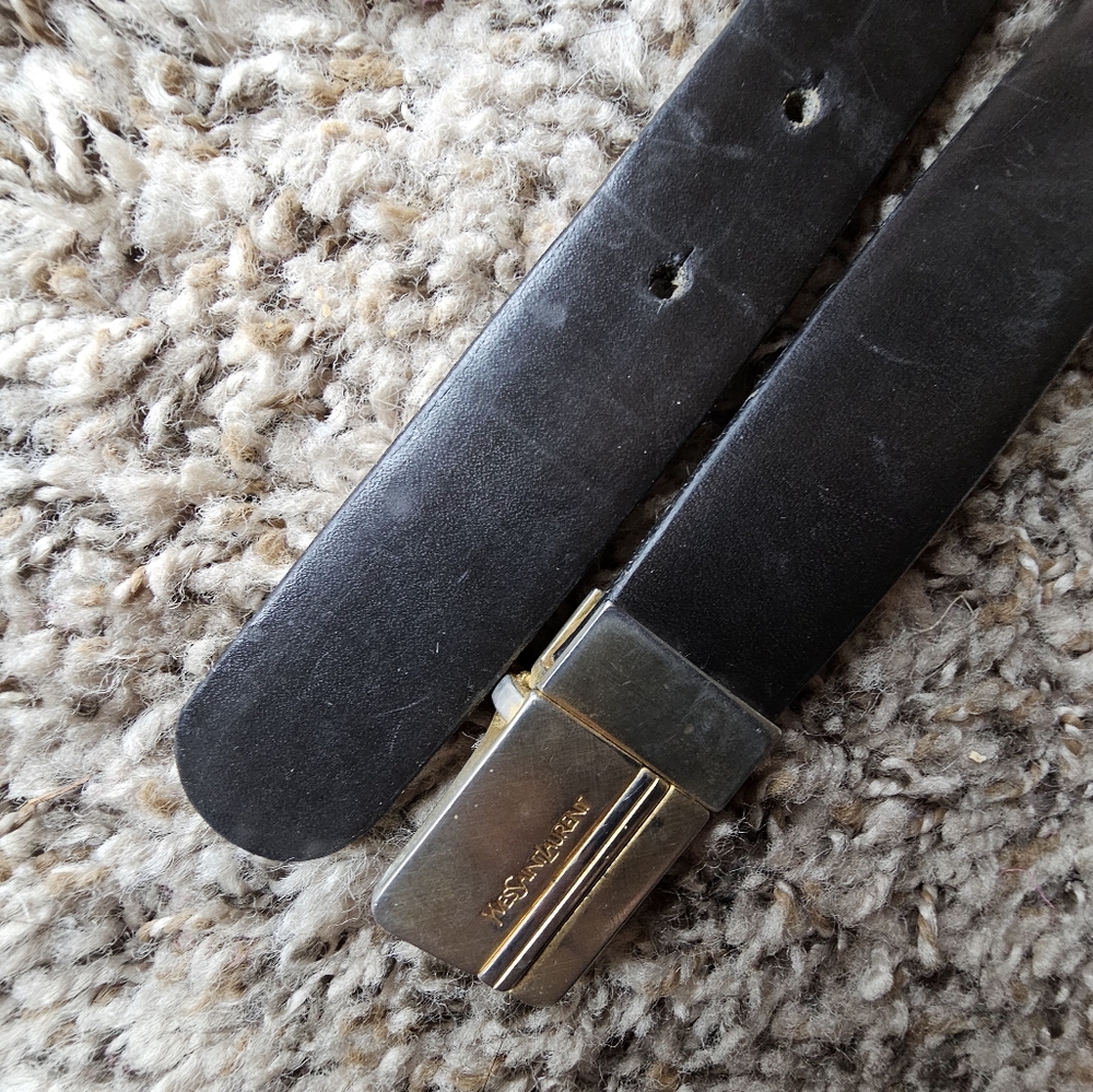 Yves Saint Laurent vintage dark brown soft leather belt logo on a buckle - Picture 2 of 8